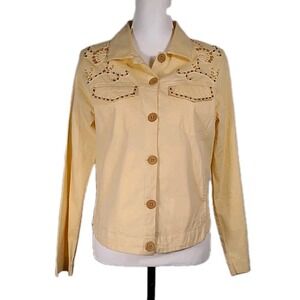 VTG 70s 90s Western Wood Beaded Shacket Shirt Women's Butter Yellow Sz M Cowgirl